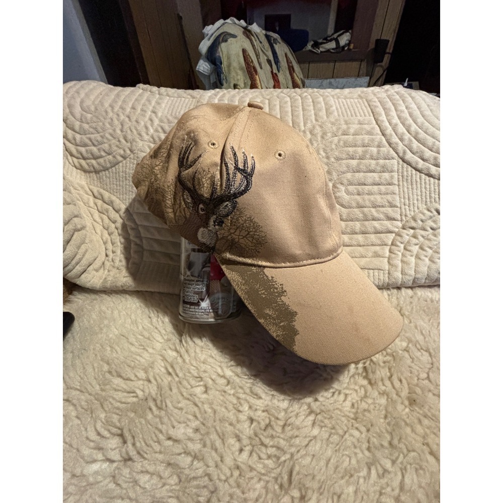 Deer Buck Hunting Hat Cap Beige Embroidered Tree Camouflage Outdoors